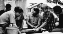 Dr. Sergei Doroshov and colleagues with a white sturgeon (1979).